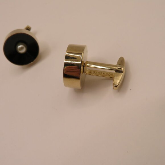 Sarah Coventry Gold Tone Cuff links with Faux Pearl - Picture 3 of 8